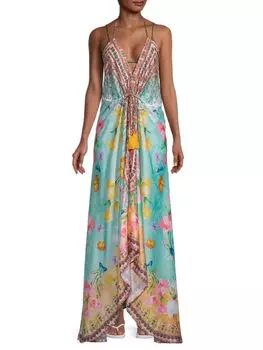 Платье макси с цветочным принтом и воротником-хомутом Ranee'S, зеленый