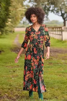 Платье макси с цветочным принтом и кружевной спинкой Joe Browns, черный