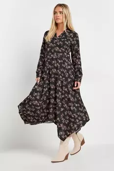 Платье макси с цветочным принтом и подолом Pixiegirl Petite, черный