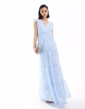 Платье макси с цветочным принтом и V-образным вырезом Maya Floral светло-голубого цвета