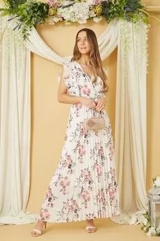 Платье макси с цветочным принтом и рюшами Yumi, белый