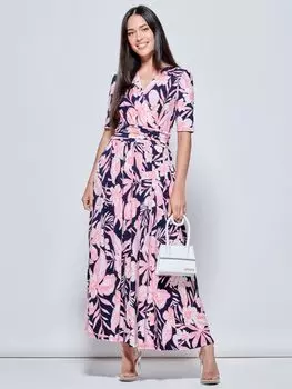 Платье макси с цветочным принтом Jolie Moi Saniya, темно-синий/оранжевый