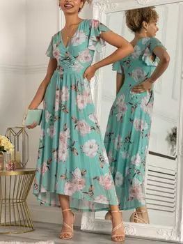 Платье макси с цветочным принтом Jolie Moi Piper, зеленое