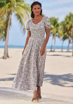 Платье макси с цветочным принтом LASCANA, цвет серый, многоцветный