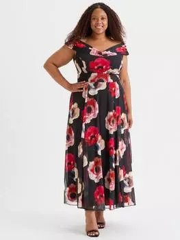 Платье макси с цветочным рисунком бордо Scarlett & Jo, черный/разноцветный