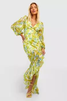 Платье макси с цветочным шифоном и брюками Boohoo, желтый