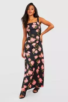 Платье макси с цветочными ремешками Boohoo, черный