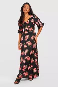 Платье макси с цветочными рукавами Boohoo, черный