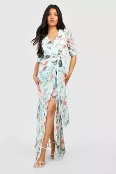 Платье макси с цветочными рукавами для материнов Boohoo, синий