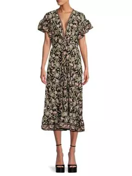 Платье макси с цветочными рюшами Max Studio, цвет Black Multi