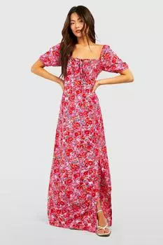 Платье макси с цветочными завязками Boohoo, розовый