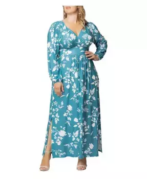 Платье макси с длинным рукавом Kelsey больших размеров Kiyonna, синий