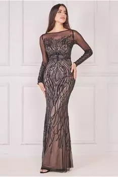 Платье макси с длинными рукавами и пайетками Goddiva, черный