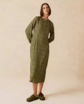 Платье макси с длинными рукавами и круглым вырезом Indi & Cold, цвет Verde Militar