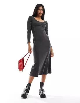 Платье макси с длинными рукавами и корсетом в цвете стираного угля Miss Selfridge