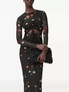 Платье макси с длинными рукавами и цветочным принтом Kathy AllSaints, черный