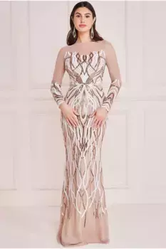 Платье макси с длинными рукавами и пайетками Goddiva, золото