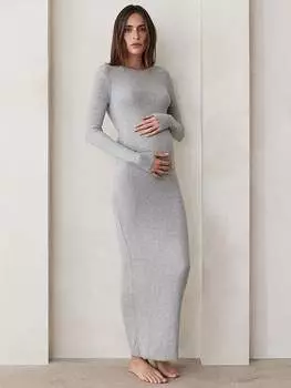 Платье макси с длинными рукавами в мягкий рубчик Bumpsuit, серый
