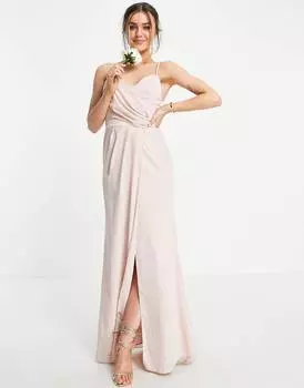 Платье макси с драпировкой ASOS DESIGN Bridesmaid, розовый