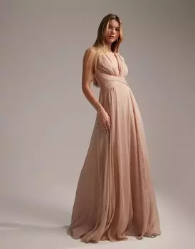 Платье макси с драпировкой и лифом со сборками и запахом на талии ASOS Bridesmaid