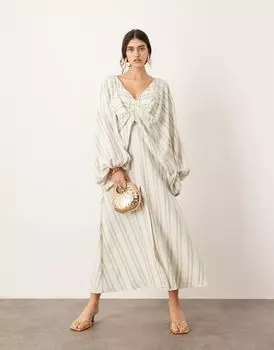 Платье макси с драпировкой и v-образным вырезом в полоску ASOS EDITION