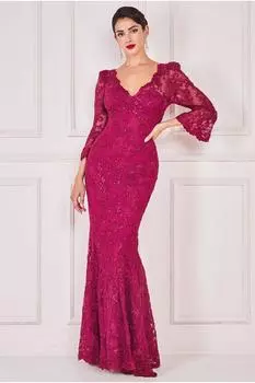 Платье макси с фестончатым кружевом Goddiva, красный