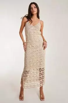 Платье макси с гео-узором крючком Pink Vanilla, бежевый