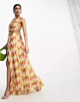 Платье макси с глубоким вырезом и золотой цепочкой ASOS DESIGN