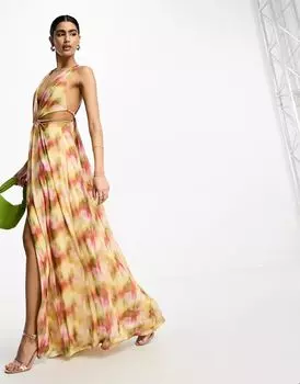 Платье макси с глубоким вырезом и золотой цепочкой ASOS