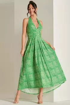 Платье макси с глубоким вырезом и присборенной спиной Jolie Moi, зеленый