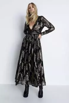 Платье макси с глубоким вырезом и присборенной талией Sparkle Warehouse, черный