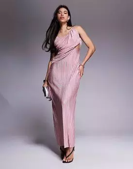 Платье макси с глубоким вырезом и драпировкой ASOS DESIGN в румяном цвете