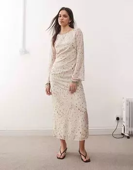 Платье макси с глубоким вырезом на спине Motel Jadie Bambi цвета слоновой кости