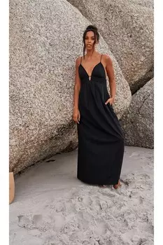 Платье макси с глубоким вырезом Next, черный