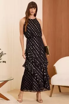 Платье макси с халтернеем и оборками Love & Roses, синий