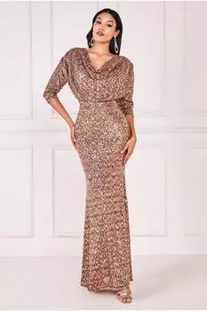 Платье макси с капюшоном и пайетками Goddiva, коричневый