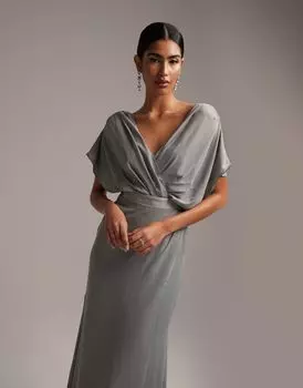 Платье макси с короткими рукавами и пуговицами на спине ASOS DESIGN Bridesmaid