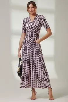 Платье макси с короткими рукавами и v-образным вырезом Jolie Moi, розовый