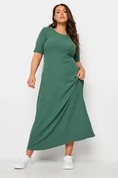 Платье макси с короткими рукавами и рубчиком Yours Curve, зеленый
