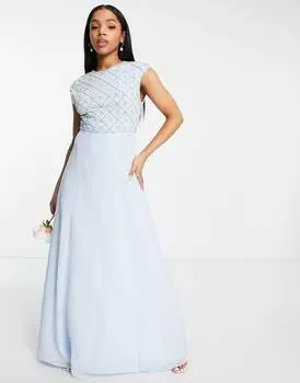 Платье макси с короткими рукавами и жемчугом и бисером ASOS DESIGN Bridesmaid