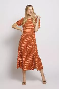 Платье макси с короткими рукавами в горошек Cutie London, коричневый