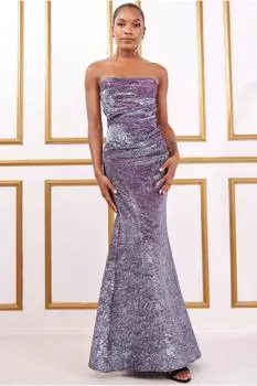 Платье макси с корсетом и принтом из фольги Goddiva, серебро