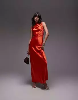 Платье макси с косой отделкой и проймой Topshop оранжевого цвета