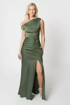 Платье макси с косым вырезом и спущенными плечами Debut London by Coast Debenhams, зеленый