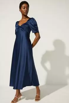 Платье макси с косым вырезом и закрученным передом Oasis, темно-синий