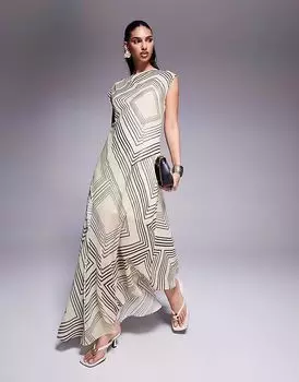 Платье макси с косым вырезом и талией ASOS DESIGN в абстрактную полоску