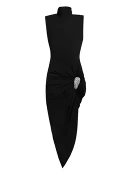 Платье макси с кристаллами и драпировкой AREA, черный