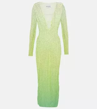 Платье макси с кристаллами SELF-PORTRAIT, зеленый