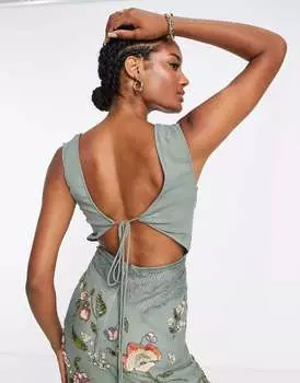Платье макси с кружевной отделкой и цветочным декором ASOS