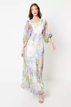 Платье макси с кружевной отделкой и принтом Coast, мультиколор